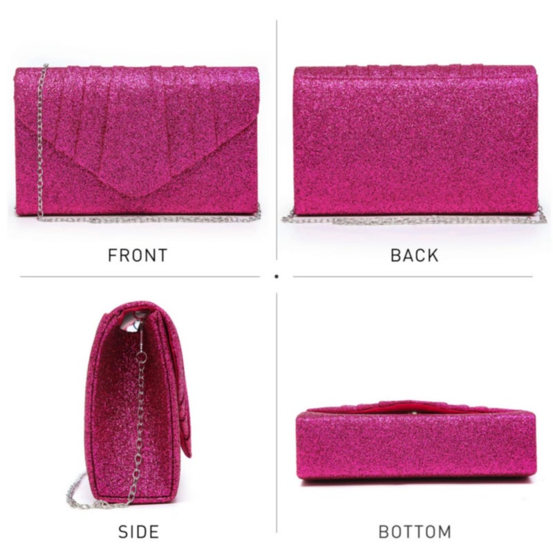 Dasein Women Glistening Evening Bags Pleated Clutch Handbags Wedding Purses Cocktail Prom Hand Pouch Fuchsia - Image 2